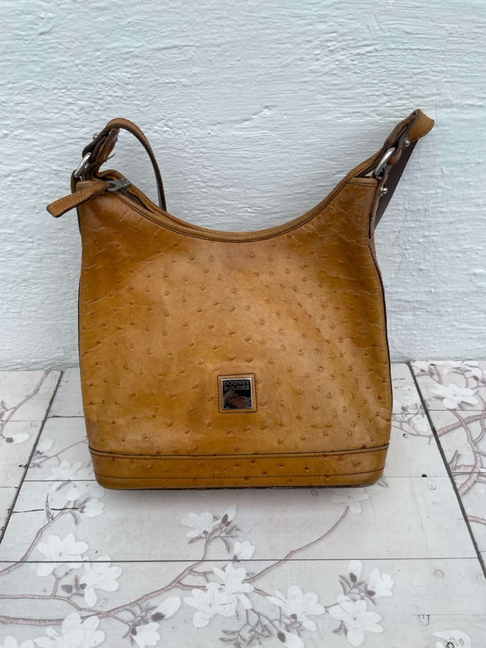 Dooney & Bourke Tan Ostrich-Embossed Shoulder Bag